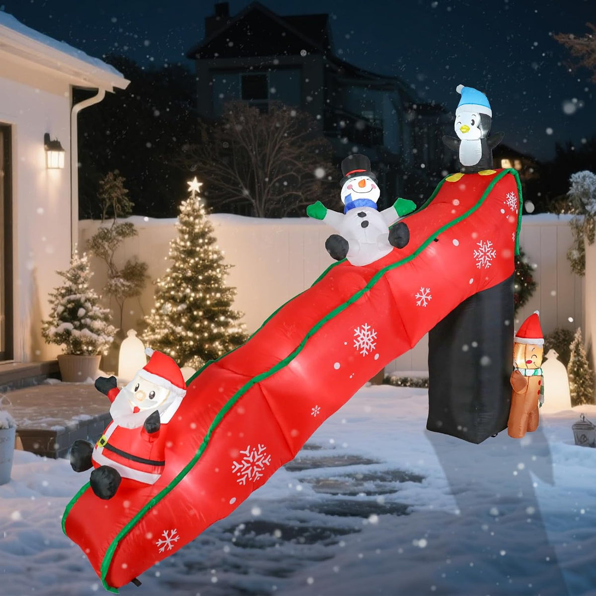 WONDER GARDEN 10 FT Christmas Outdoor Inflatable Slide with Penguin Decor