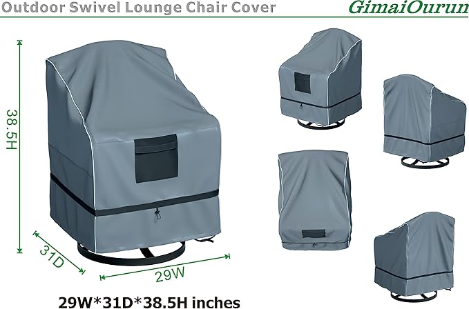 Outdoor Swivel Lounge Chair Cover 4 Pack, Waterproof Heavy Duty, (29 W x 31 D x 38.5 H inches), Gray