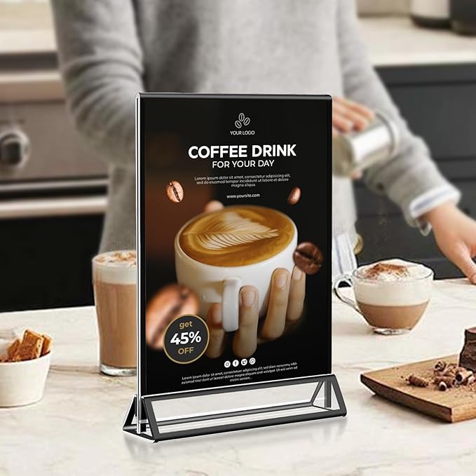 15 Pack Acrylic Sign Holder 4x6, Wedding Black Frame Table Number Holders Vertical, Clear Picture Frames Flyer Stands Tables Menu Holder, Double Photo Paper Display Holder for Party, Home, Office