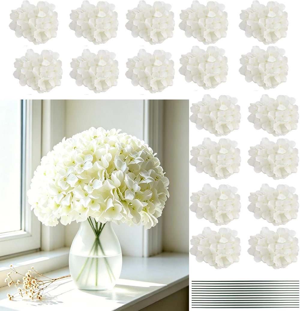 100pcs Hydrangea Artificial Flowers Bulk Heads with Stems Fade-Resistant Reus...