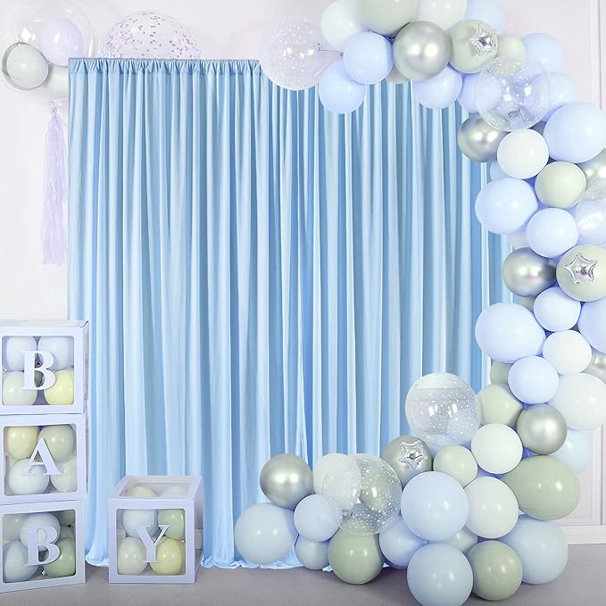AK TRADING CO. 10 feet Wide x 12 feet Long IFR Polyester Backdrop Drapes Curtains Panels with Rod Pockets - Wedding Ceremony Party Home Window Decorations - (Light Blue)