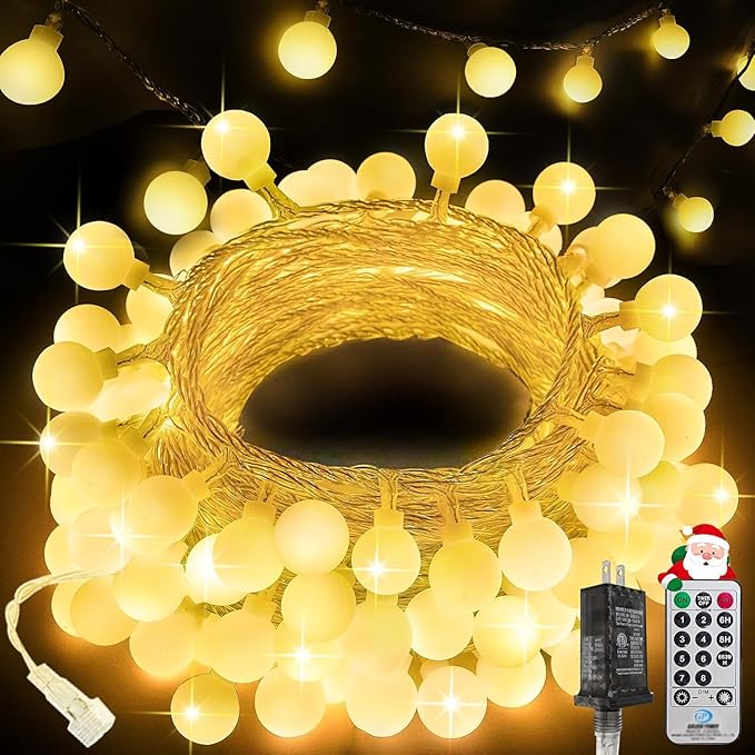 200LED Connectable String Lights Indoor Outdoor for Bedroom, 66ft Fairy Lights with Remote & Timer, Plug in 8 Modes Waterproof Globe Hanging Twinkle Light for Room Classroom Wedding Decor, Warm White