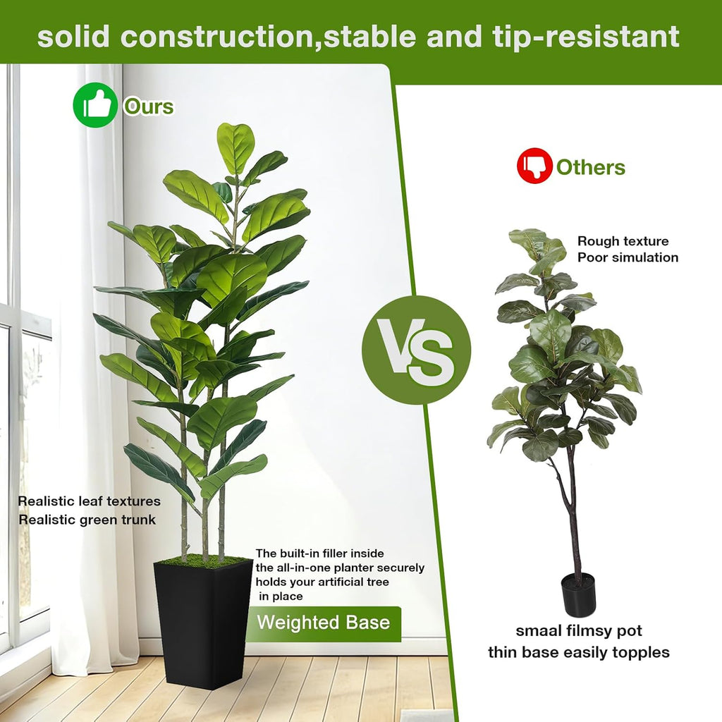 5FT Artificial Fiddle Leaf Fig Tree in Modern Black Planter