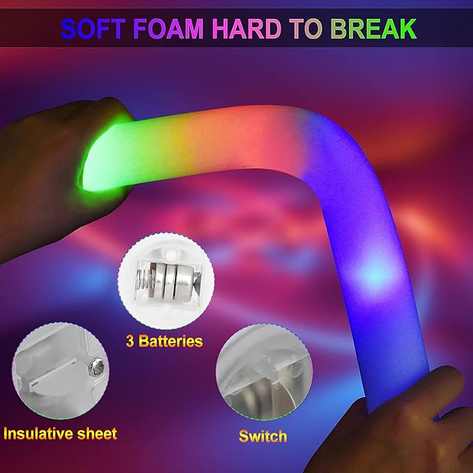 LifBetter Light Up Glow Sticks Bulk, LED Foam Sticks 112 pcs Glow in The Dark with 3 Modes Flashing Led Foam Multicolor Batons Light up Party Favors for Birthdays, Weddings, Concerts, Festivals (118 pcs)