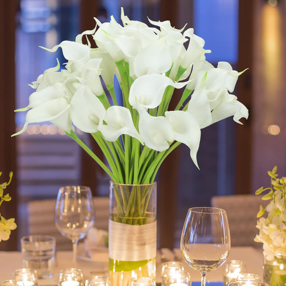 Janinka 60 Pcs Calla Lily Faux Flowers, 14 Inch Bulk,White
