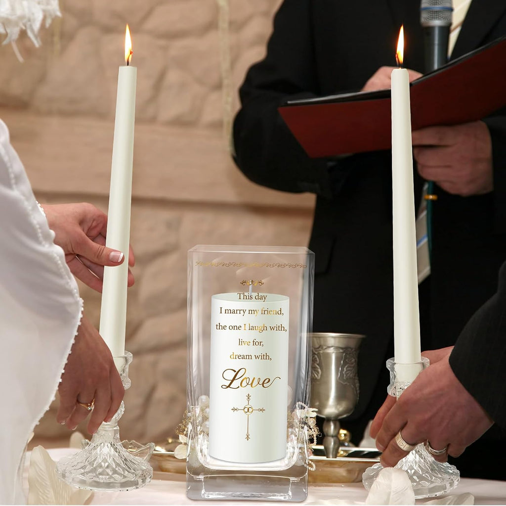 FoldTier Unity Candles with Holder for Wedding Ceremony Set 1 6" Pillar 2 9.8'' Taper Candles 3 Candlestick for Religious Formal Events Church(Cross) (3 Pcs)