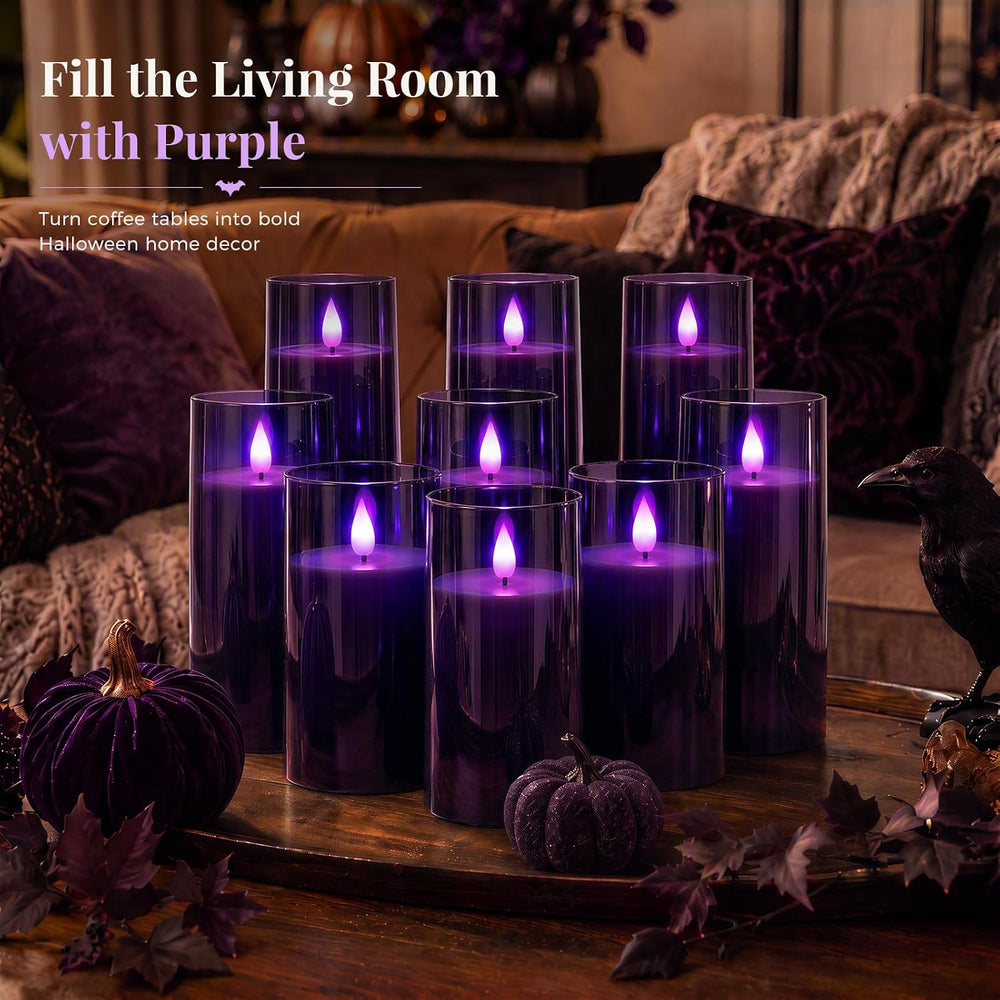 Homemory Dark Gray Flameless Candles, Purple Glow, Remote Timer, Set of 9