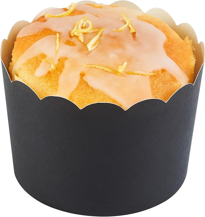 Panificio 10 Ounce Cupcake Wrappers, 200 Scalloped Baking Cups - Oven-Ready, Greaseproof, Black Paper Cupcake Liners, Disposable, For Birthdays, Baby Showers, Or Weddings - Restaurantware (200 Pack)