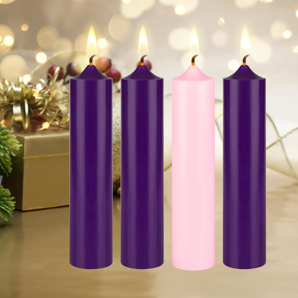 mega candles unscented advent bell top pillar candle on a desk or shelf