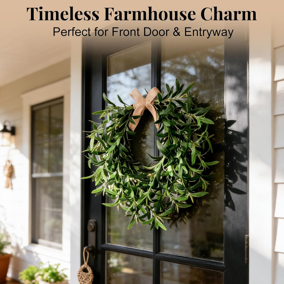 artificial olive wreath for front door - 22 shown in use