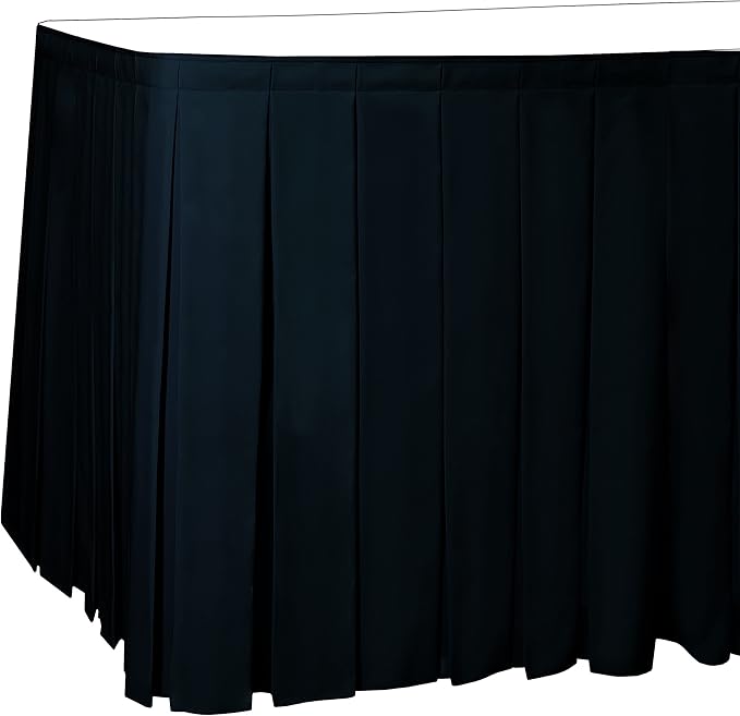 Ultimate Textile Pleat Polyester Fabric Table Skirt - Machine Washable Flame Resistant with Clips for Events, Weddings & Trade Shows, Cut & Sewn in Paterson, NJ - Midnight, 14' Box Pleat