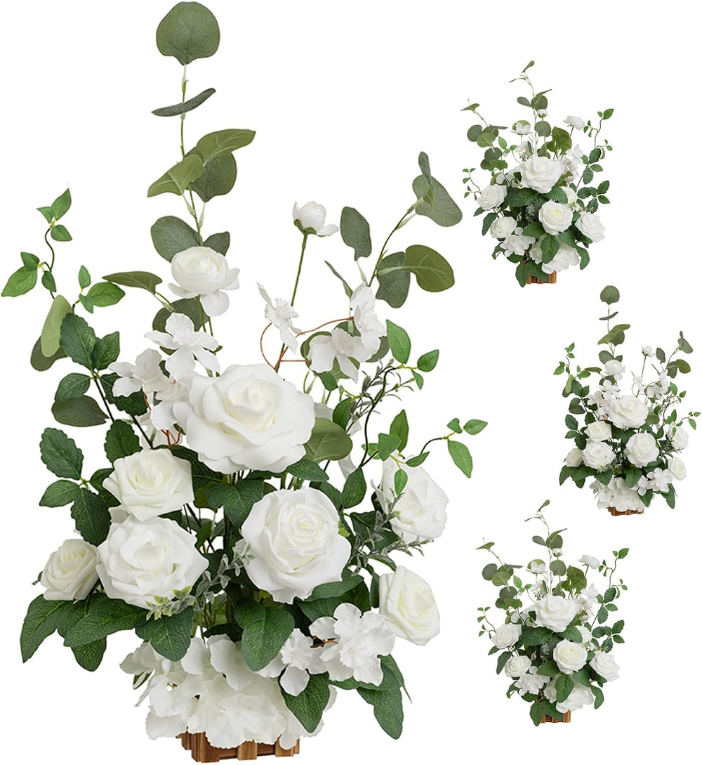 Ling's moment Free-Standing Wedding Aisle Runner Flowers, White Sage, 4pcs