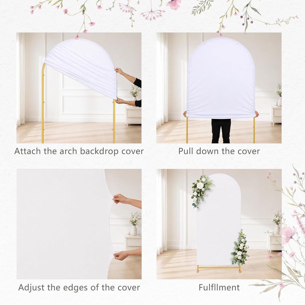 3 Pack Arch Backdrop Stand (4FT/5FT/6FT), Metal Arch Frame Stand with Cover