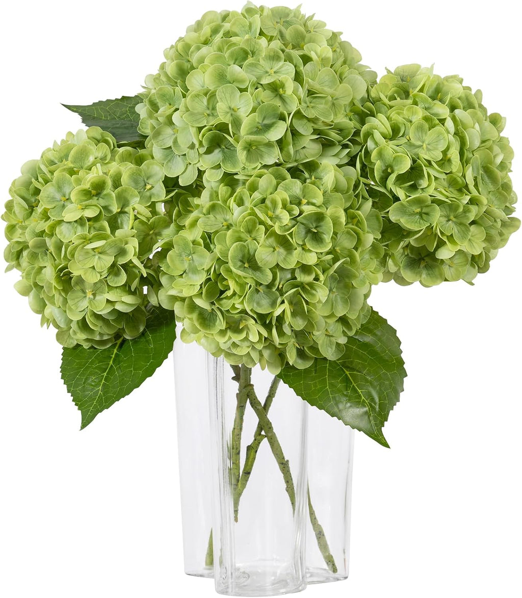 DuHouse Green Artificial Hydrangea Flowers, 4Pcs Real Touch Wedding Stems