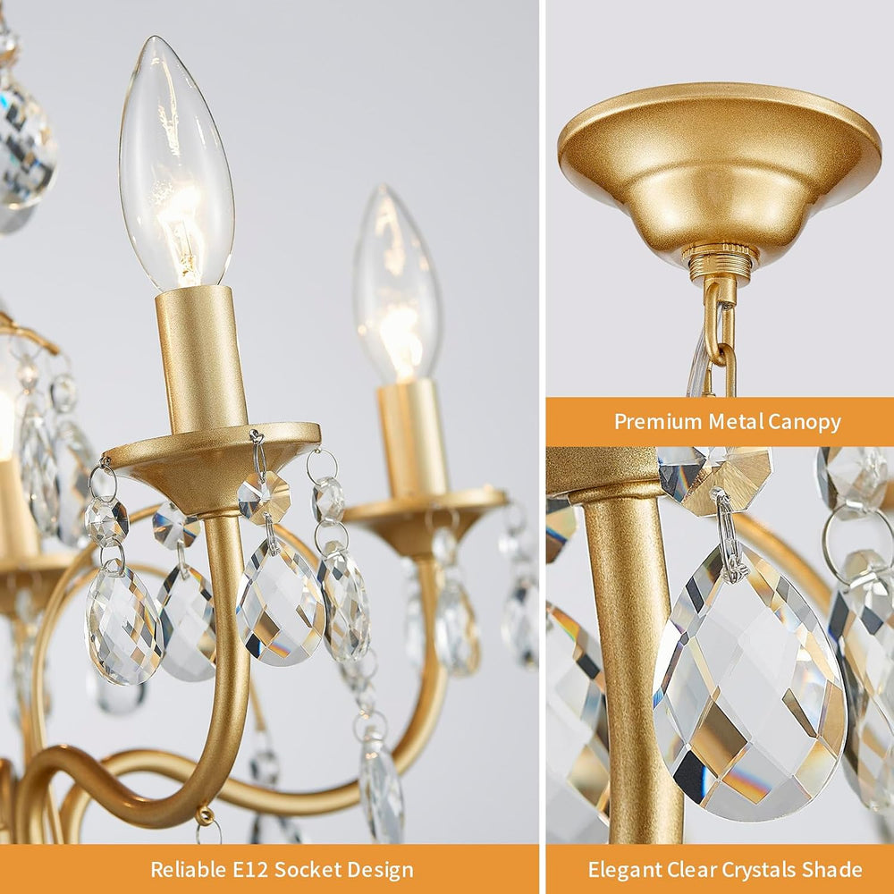 Small Crystal Chandelier, 5-Light Modern Chandeliers for Dining Room Light Fi...