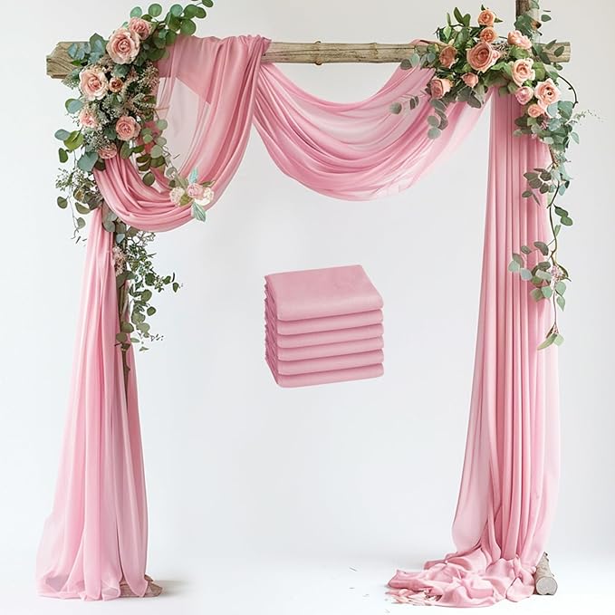 Wedding Arch Draping Fabric 6 Panels 28.7" x 20FT Blush Pink Sheer Chiffon Backdrop Drapes for Wedding Ceremony Birthday Party Bridal Shower Outdoor Decoration