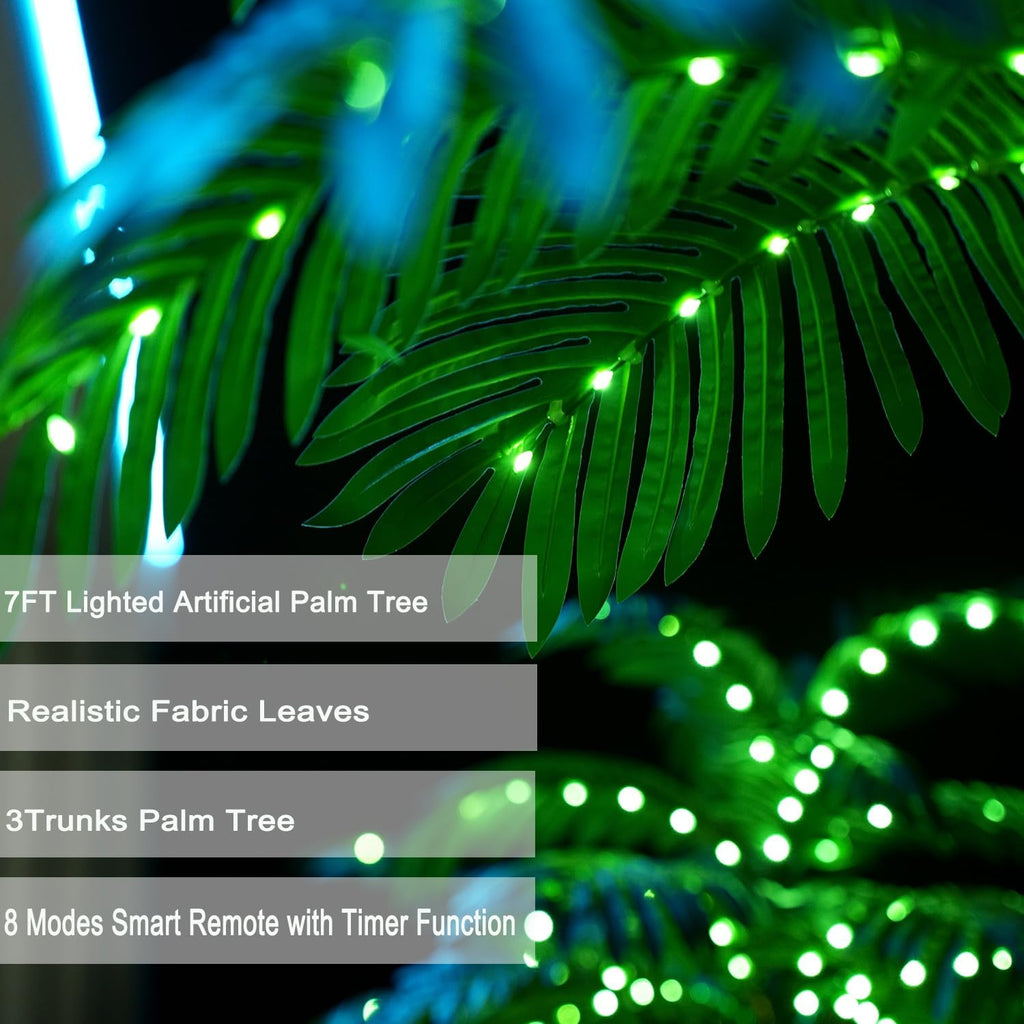 soshot 7ft lighted artificial palm tree with three, side view