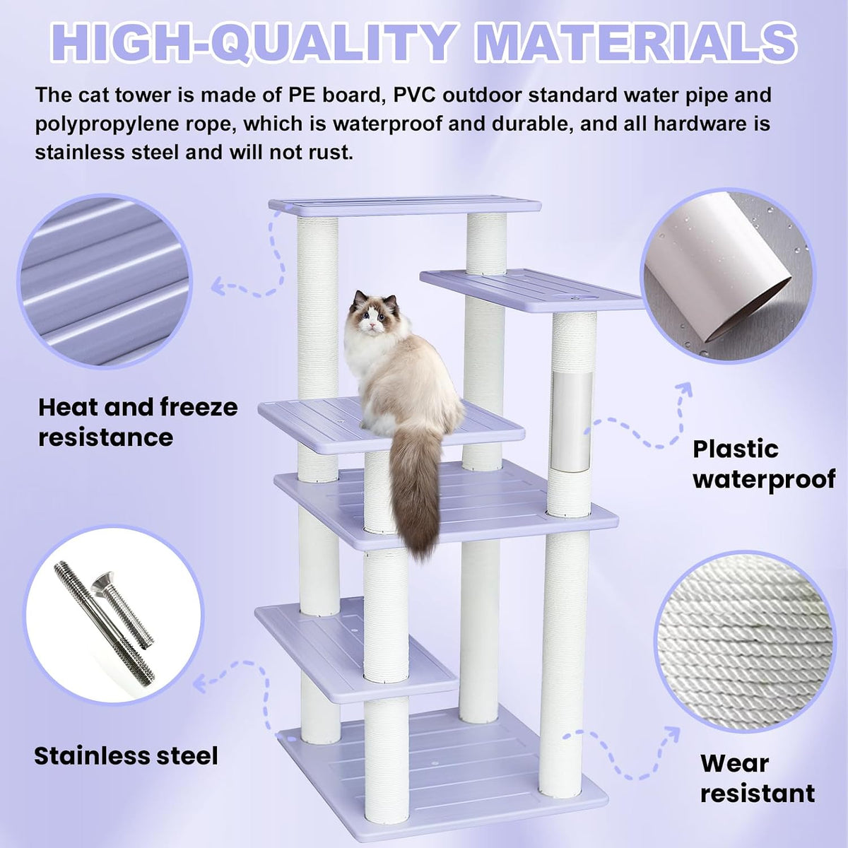 46in 5-level cat tree,indoor&outdoor large cat tower with shown in use