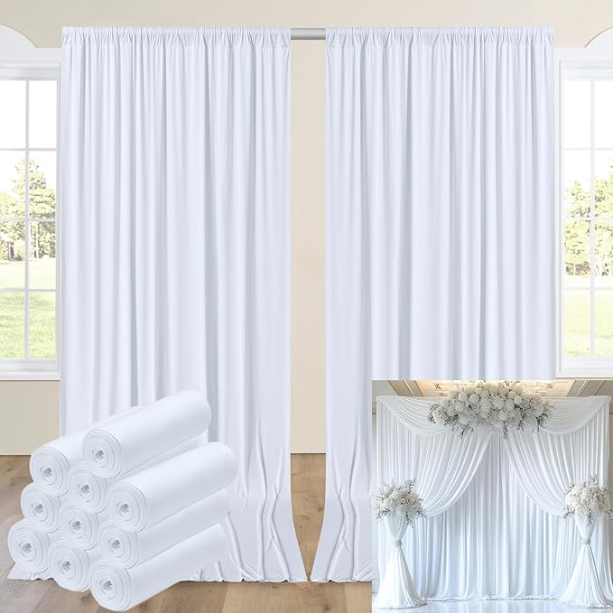50ftx14FT Wrinkle Free White Backdrop Curtain, 10 Panels 14FT Height White Wedding Backdrop Drapes, Silky Polyester Back Drop Cloth for Birthday Photography Background Party Backdrop Draping