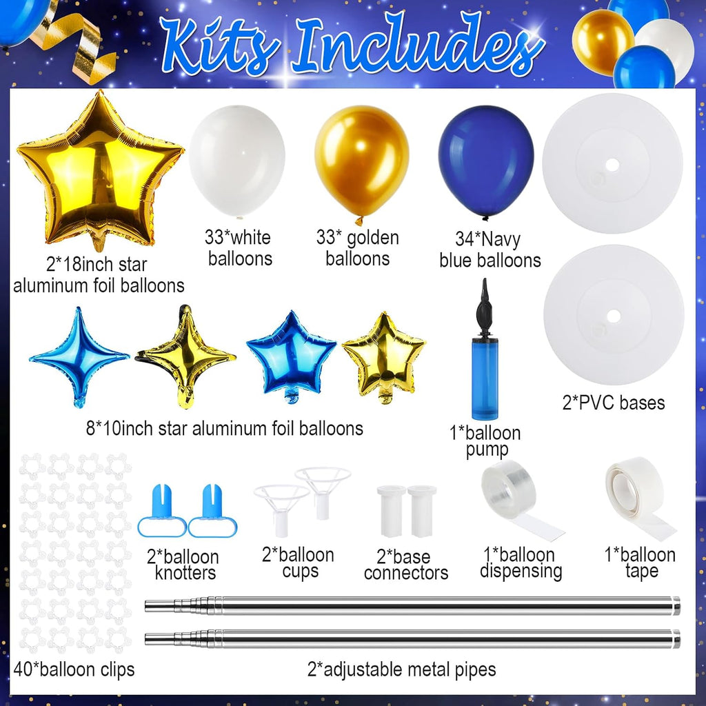 Gejoy 110 Pcs Blue and Gold Balloon Arch Column Stand Kit