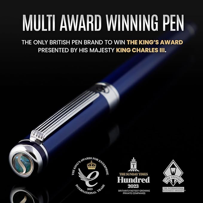 Scriveiner Midnight Blue Fountain Pen - Stunning Luxury Pen with Chrome Appointments, Schmidt Nib (Medium), Best Pen Gift Set for Men & Women, Professional, Executive, Office, Nice Pens
