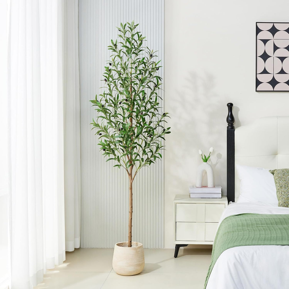 VeriNatural 6ft Artificial Olive Tree with Real Wood Trunk