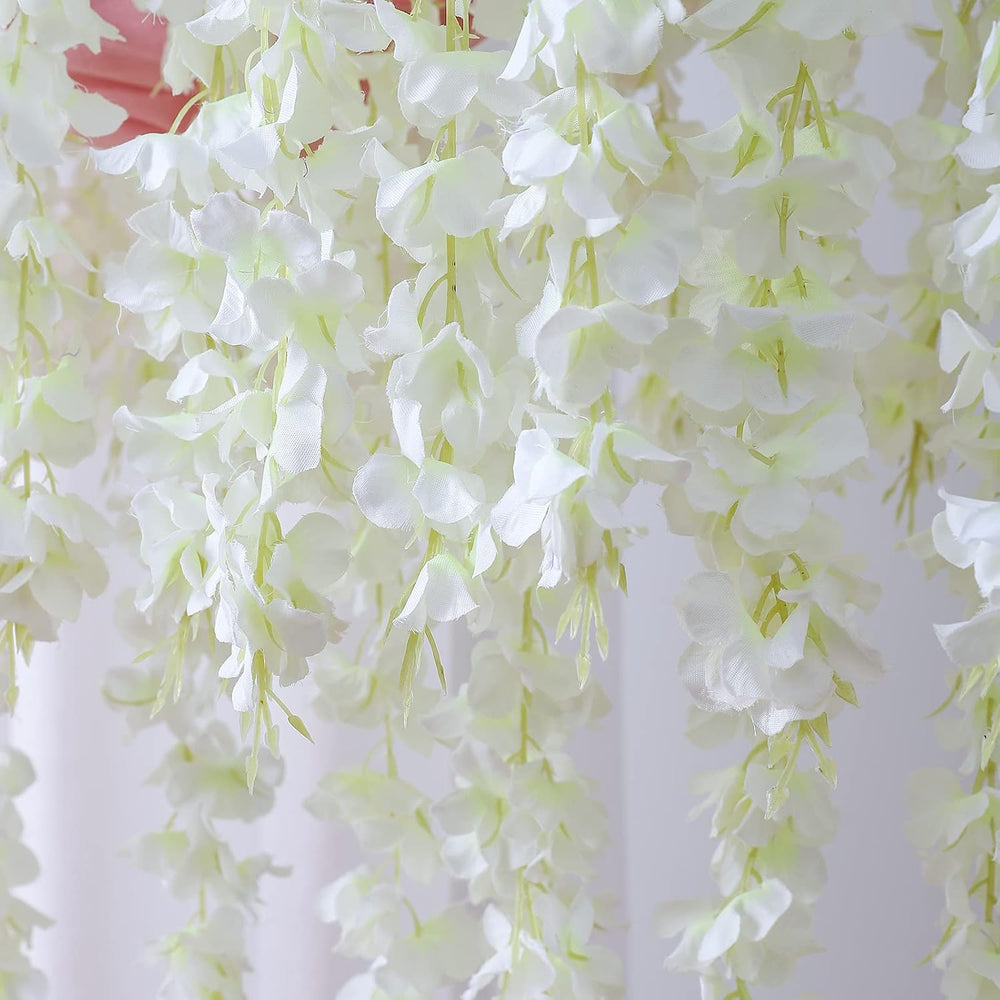 12 Piece Artificial Silk Wisteria Hanging Flowers(White)
