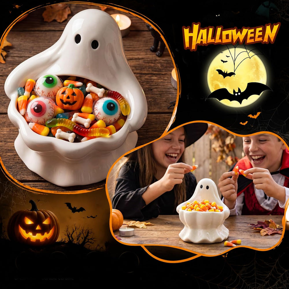 Meanplan Halloween Ghost Candy Bowl White Ceramic Ghost Candy Dish