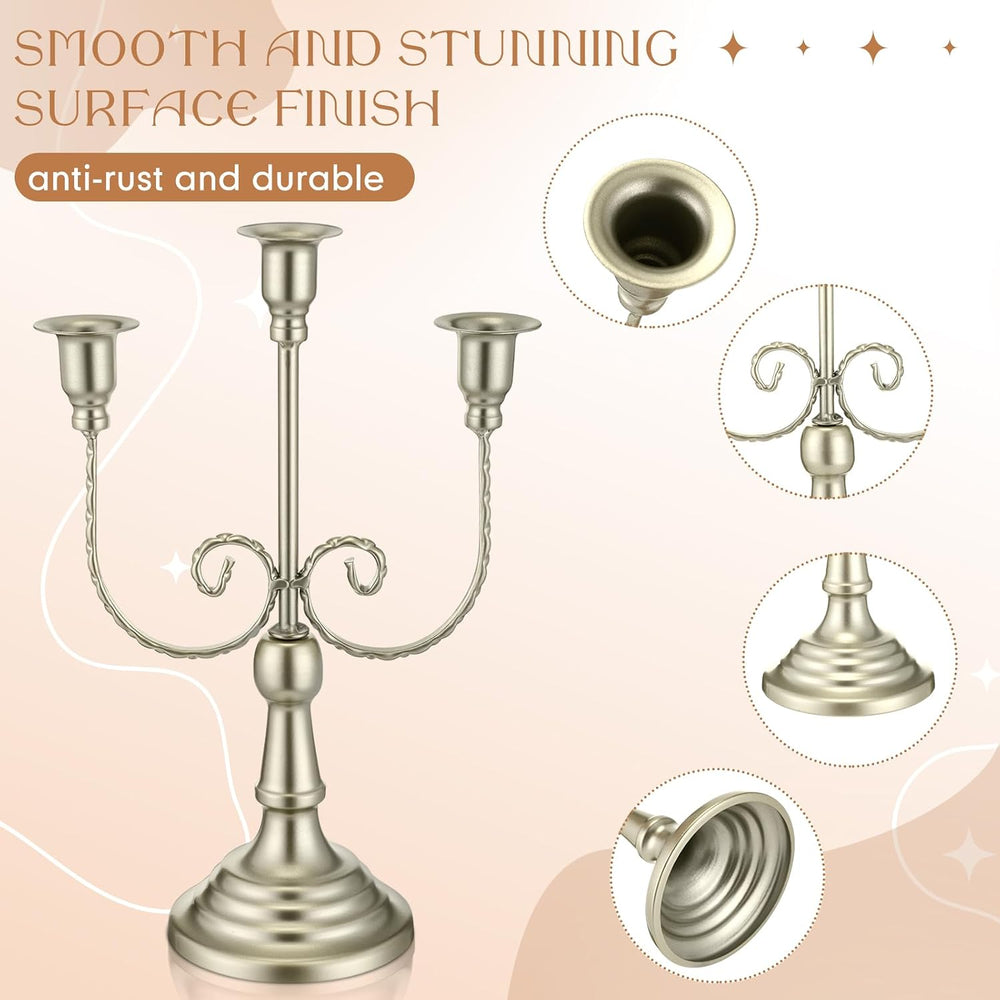Dandat 3 Pcs 3 Arm Metal Candelabra Candle Holder, Retro, 11.65", Matte