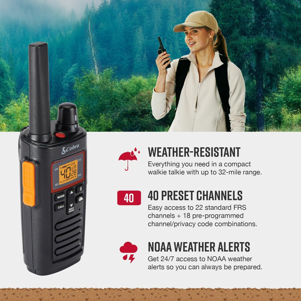 Cobra RX380 Walkie Talkies (2-Pack), 40 Pre-Programmed Channels