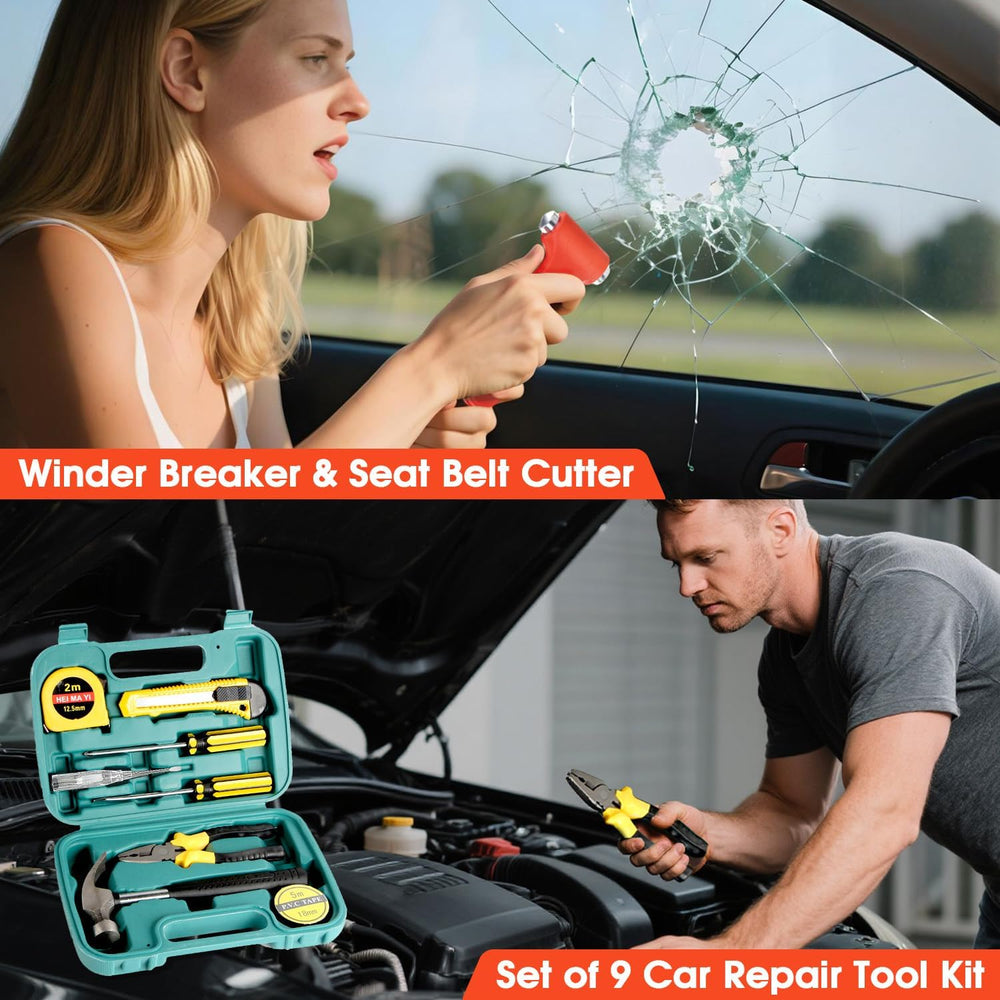 Car Emergency Roadside Tool Kit with Jumper Cable Shovel,Auto Truck Vehicle A...