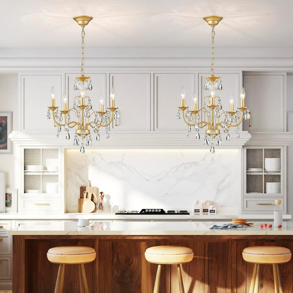 Small Crystal Chandelier, 5-Light Modern Chandeliers for Dining Room Light Fi...