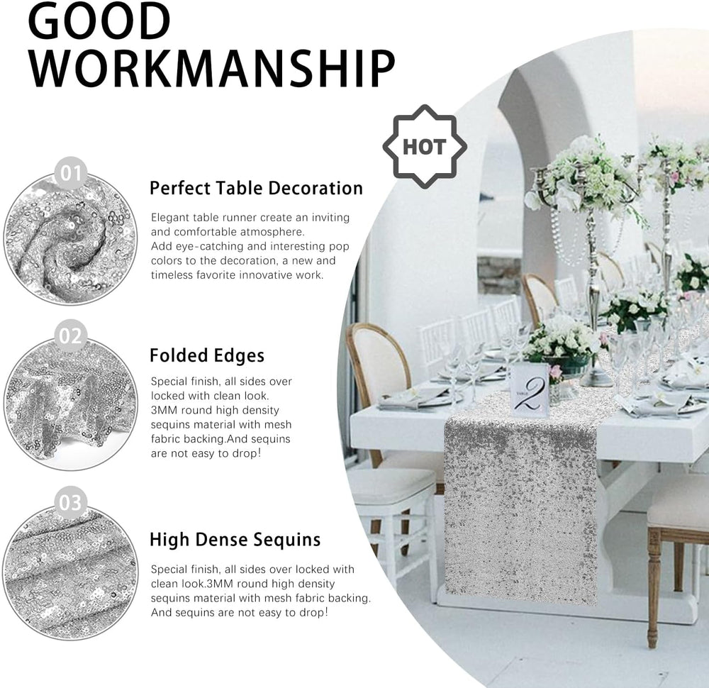 10 Packs 12 x 72 inches Silver Sequin Table Runner