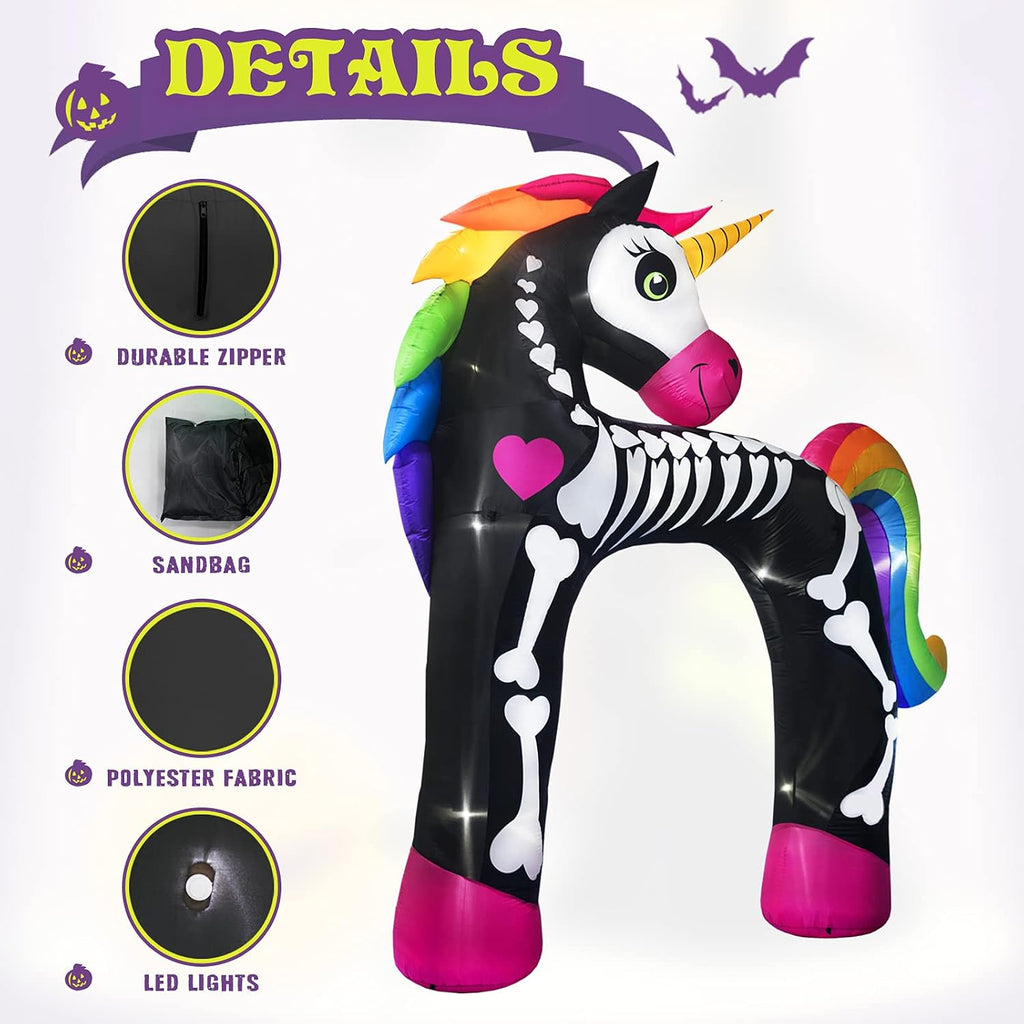 11ft giant halloween inflatables arch, rainbow skeleton unicorn, package contents