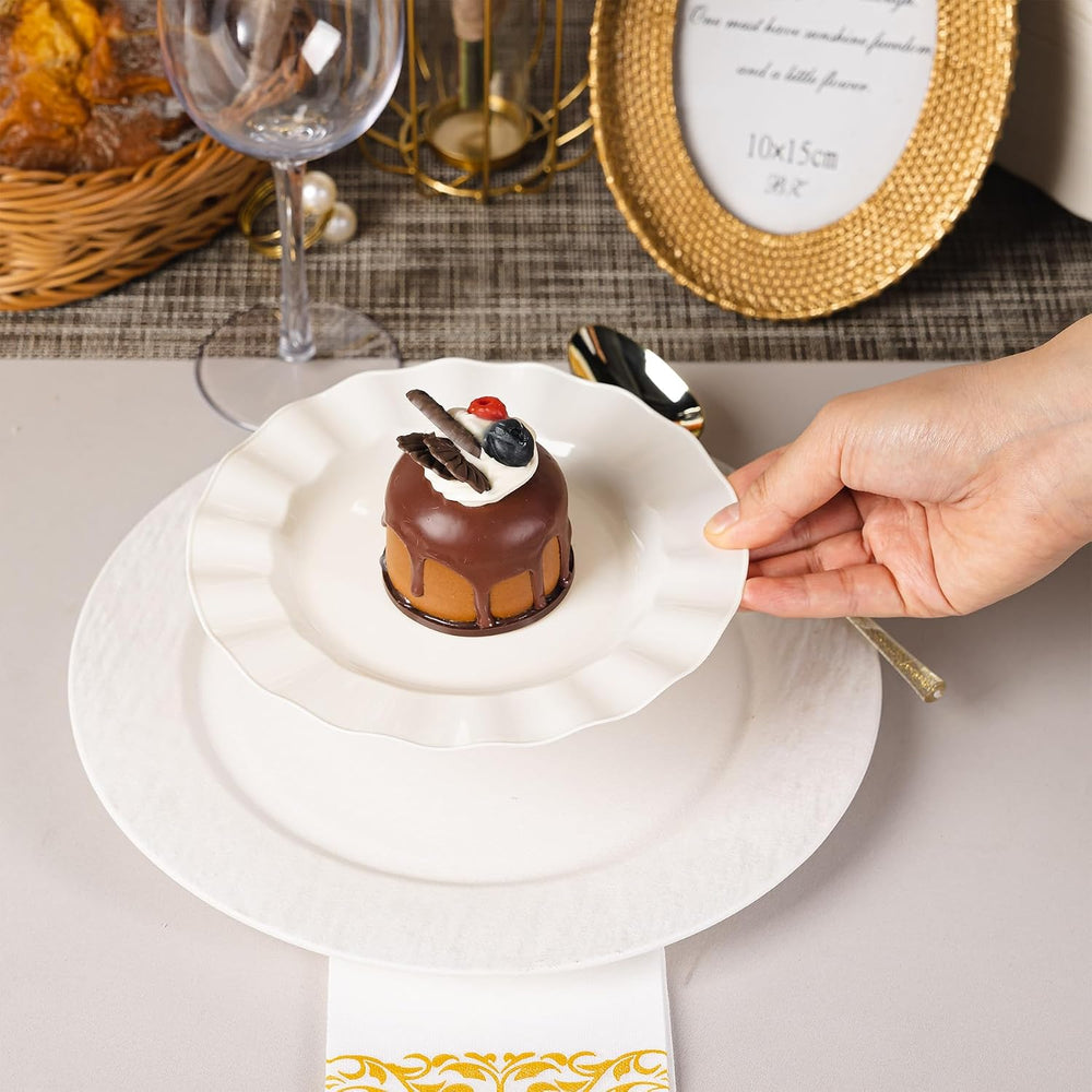 72 Pack Ivory Plastic Plates, 7" Disposable Wave Edge Dessert Plates