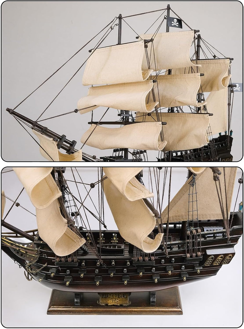 SAILINGSTORY Wooden Pirate Ship Model Black Pearl Beige Sails 20.5"
