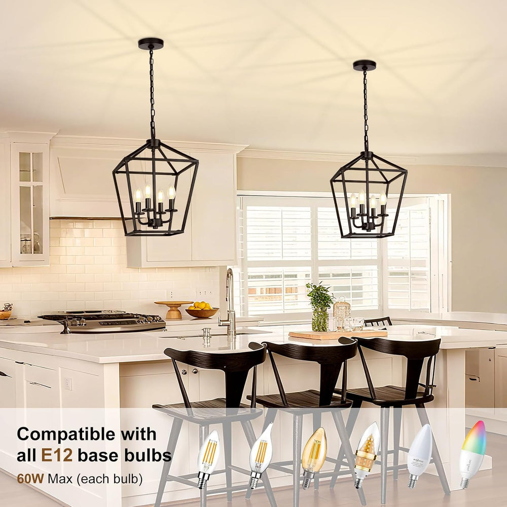 4 Light Chandelier, Industrial Ceiling Light Black Lantern Light Fixtures wit...