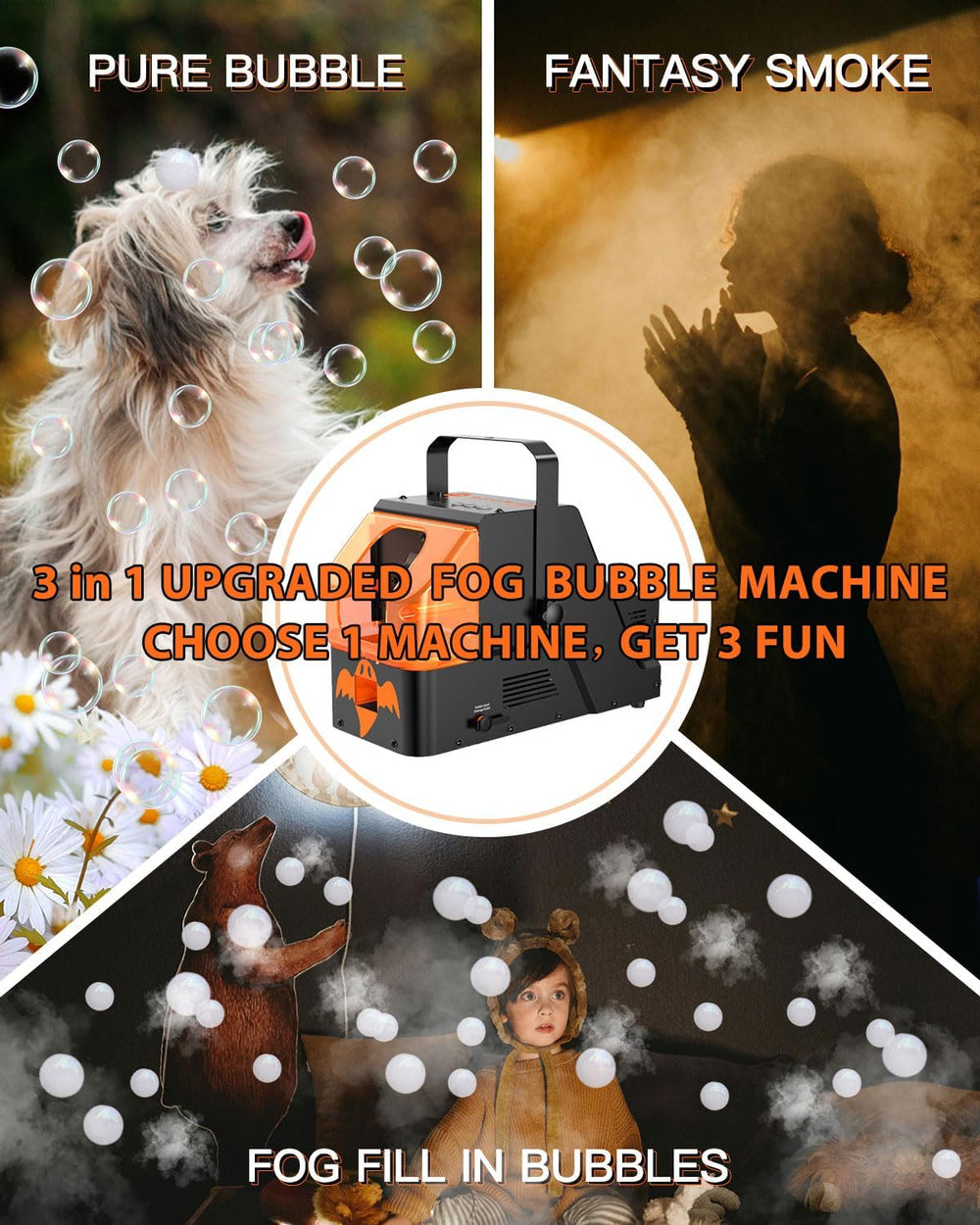 Bubble Fog Machine, Wooye 3-in-1 Smoke Bubble Machine w/Remote Control