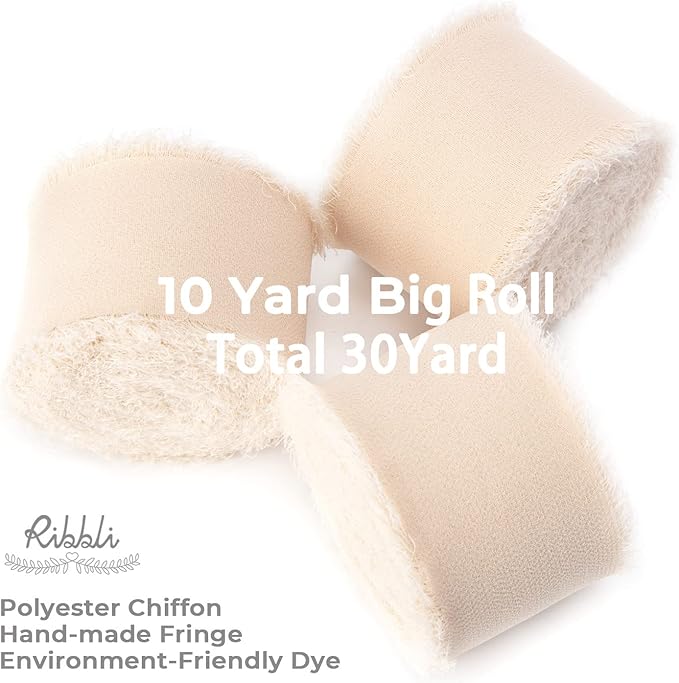 Ribbli Chiffon Ribbon - 1.5 inch x 30 Yard Champagne/Nude Silk, Handmade for Wedding Invitations, Gift Wrapping, Bridal Bouquets, Flower Arrangements