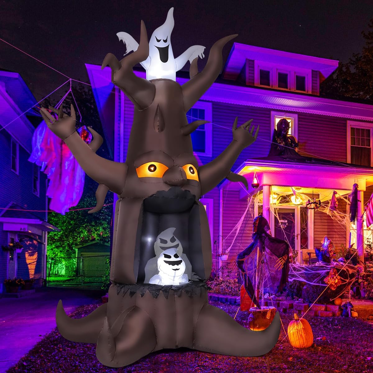 goosh 9 ft halloween inflatable animated dead tree shown in use