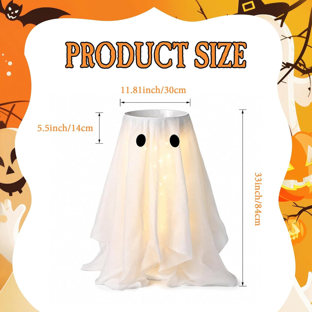 33" Lighted Ghost Candy Bowl Stand, Halloween Trick or Treat Holder Outdoor