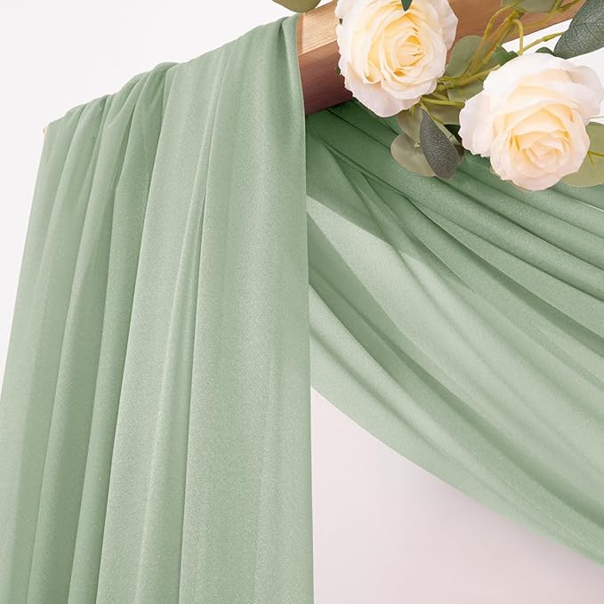 MLMC Sage Green Wedding Arch Draping Fabric 2 Panels 29" x 20 FT Extra Long Gauze Drapes Sheer Backdrop Curtains 6.6 Yards Outdoor Drapery Panels for Wedding Ceremony Party Ceiling Decoration