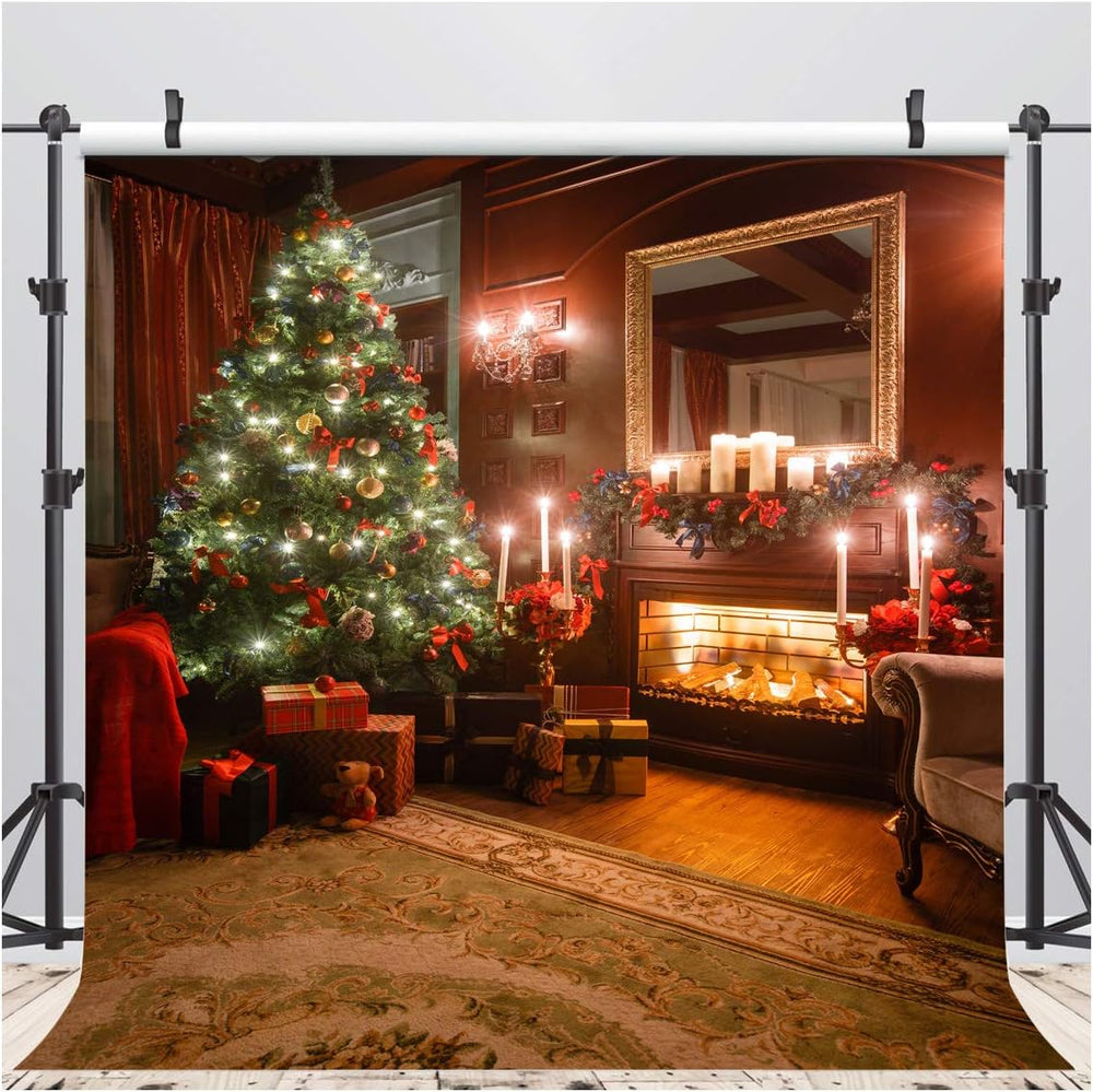 AIIKES 10x10FT Christmas Tree Backdrops Indoor Fireplace Photography Backgrou...
