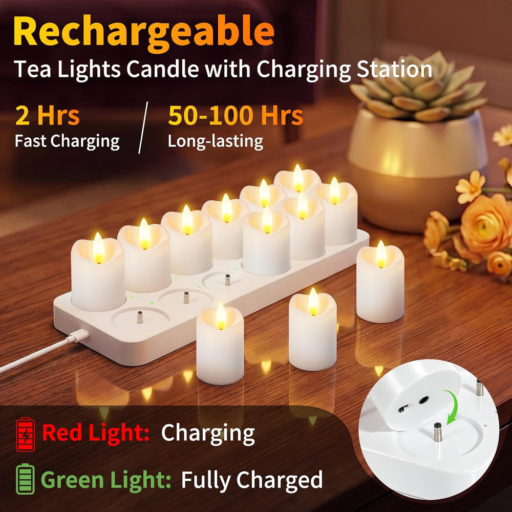 Kimjo Rechargeable Flickering Tea Lights with Remote Timer, 12 Pack