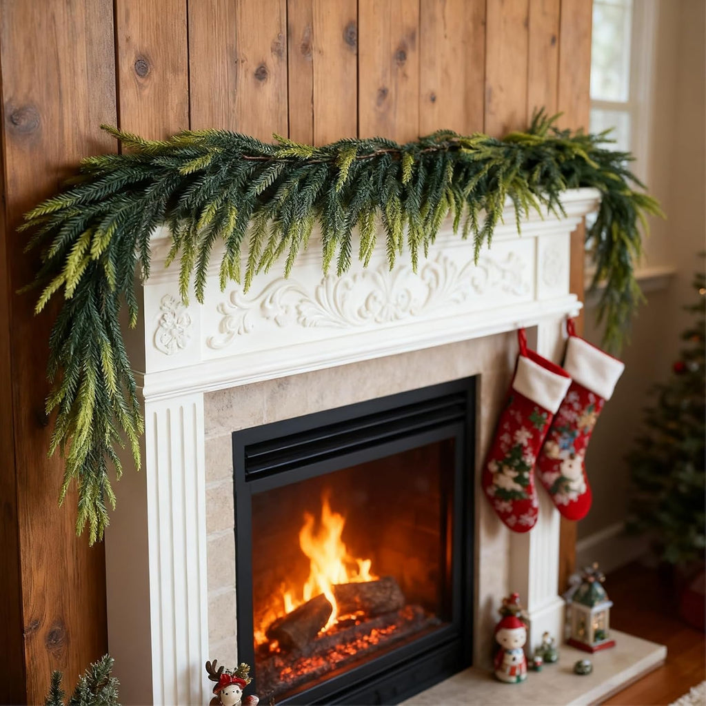 Artificial Norfolk Pine Garlands, Set of 2 – 6ft Lifelike PVC Chirstmas Garlands for Indoor & Outdoor Holiday Decor 30 Branches