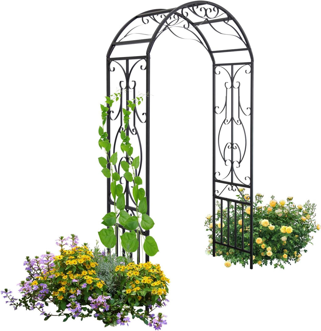 kinbor Garden Arches Arbor, Outdoor Black Metal Arbor, Wedding Archway