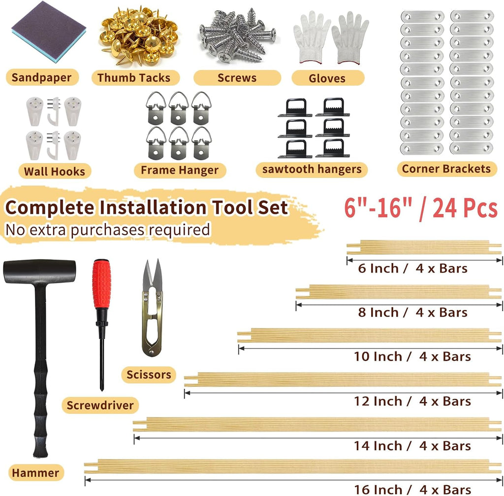 24-pc needlepoint stretcher bars kit for needlework & shown in use