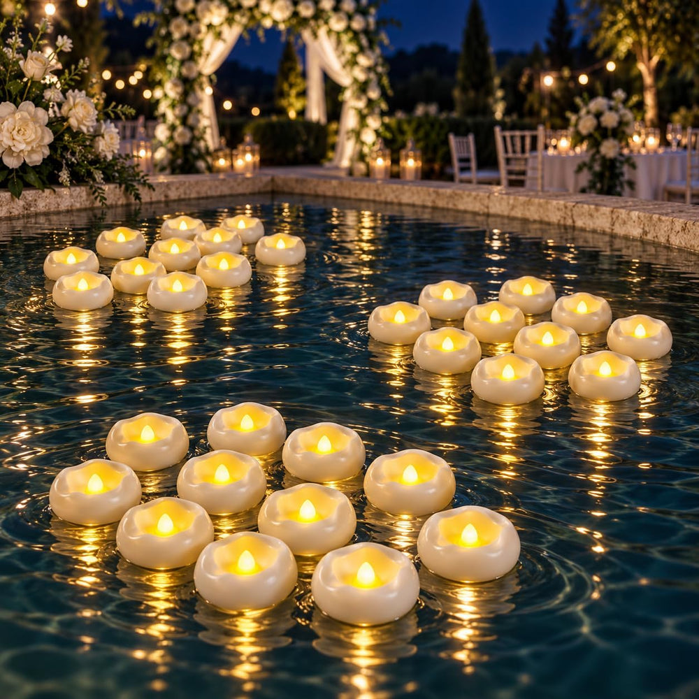 36 x 2”Floating Candle, 200 Hour Water Activated Warm White Battery Powered F...