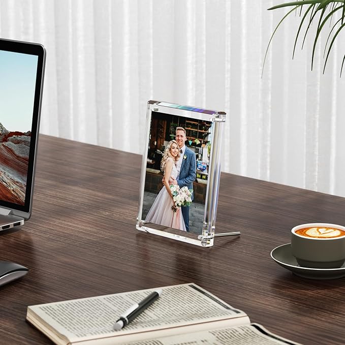 NIUBEE Picture Frames 4x6 Acrylic, Clear Photo Frame for Living Room, Diamond Edge Design, Magnetic Family Thick Desktop Floating Frame, 3 Pack