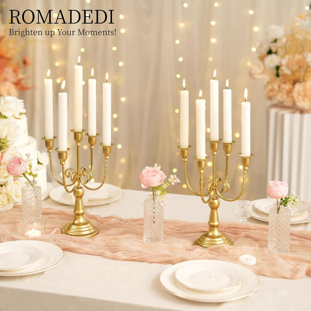 Romadedi Gold 5 Arm 11.8" Candelabra Candle Holders, Set of 2
